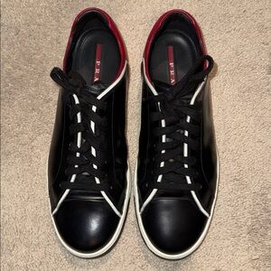Prada Black Sneakers with Red and White Trim